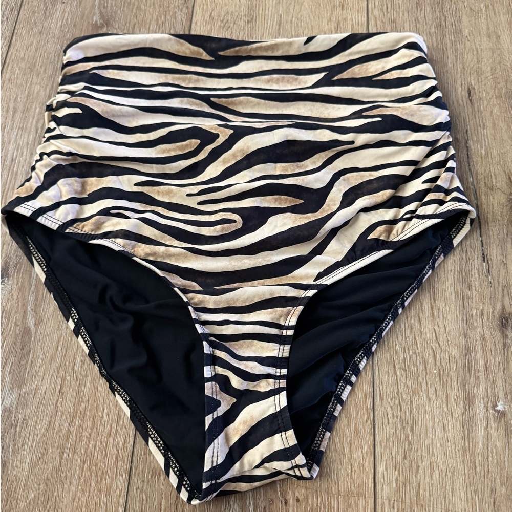 Athena Black and Tan Zebra Print High-Waisted Bikini, size 12